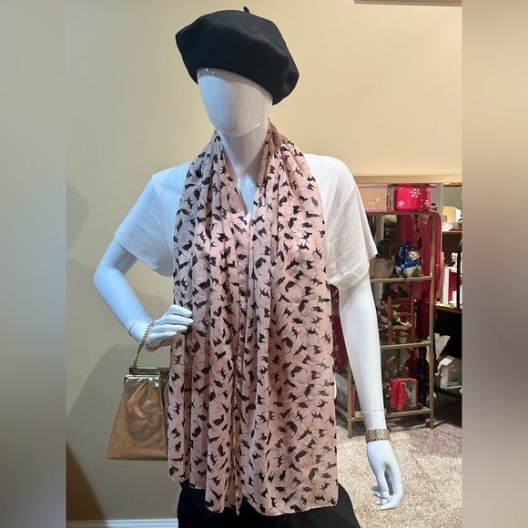 🌟HP🌟VTG 1990s Oversized Pink Chiffon Black Cat Scarf Shawl - Picture 3 of 8
